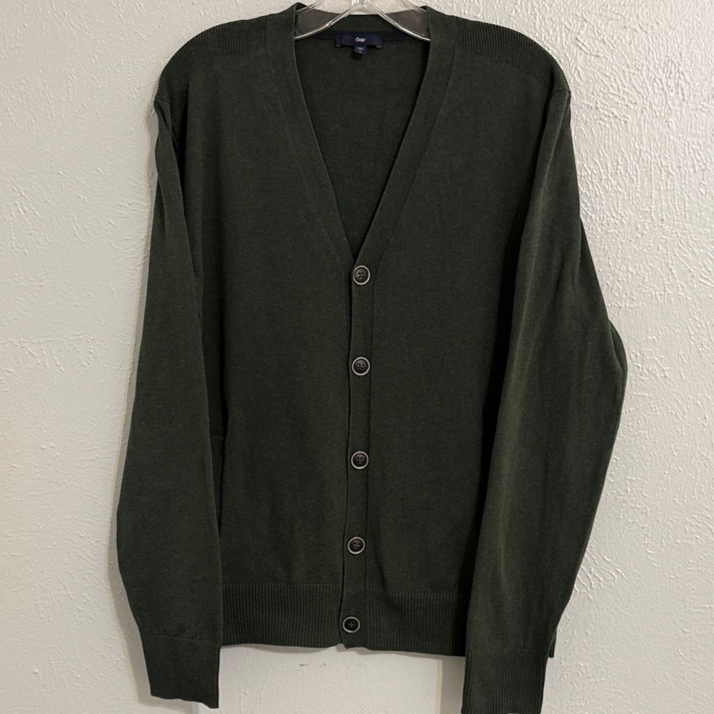 Men's Size M 100% Cotton Green Cardigan Sweater